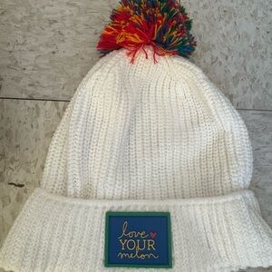 Love Your Melon White Hat with Colorful Pom